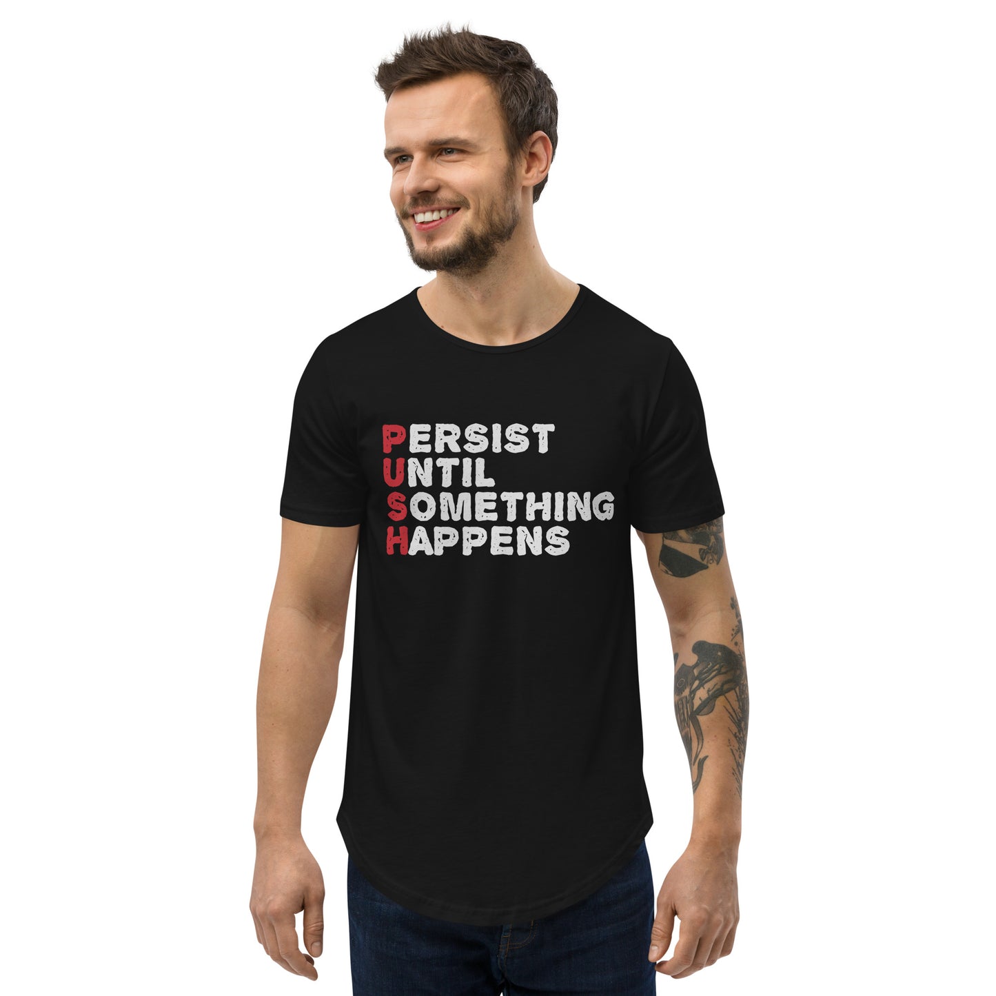 P.U.S.H Men's Curved Hem T-Shirt