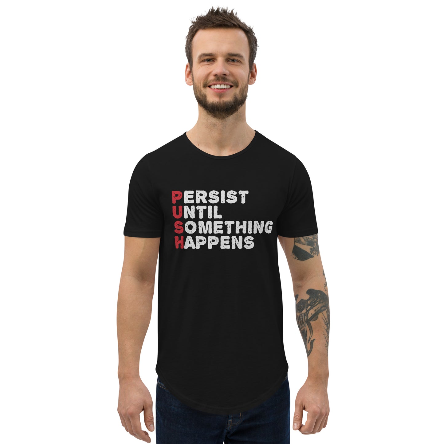 P.U.S.H Men's Curved Hem T-Shirt